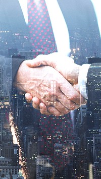 Futuristic business handshake mobile wallpaper, digital remix