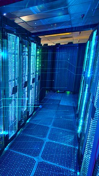 Blue digital mobile wallpaper, supercomputer remix
