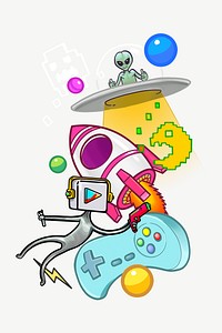 Funky space gaming collage element psd