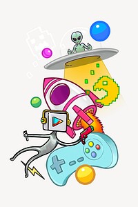 Funky space gaming illustration