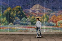 Claude Monet wall painting mockup psd. Famous art remixed by rawpixel.