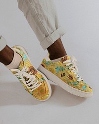 Sneakers mockup, Van Gogh’s Sunflowers pattern design psd, remixed by rawpixel