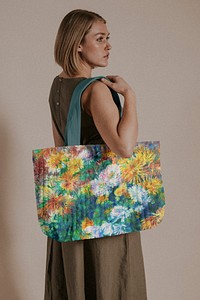 Vintage flower tote bag, women's accessory, remixed by rawpixel