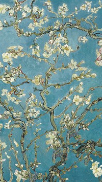 Aesthetic flower mobile wallpaper, Van Gogh's Almond blossom, famous painting, remixed by rawpixel