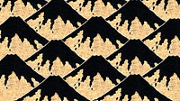 Hokusai's Mount Fuji desktop wallpaper, gold Japanese pattern background, remixed by rawpixel