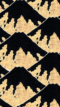 Hokusai's Mount Fuji mobile wallpaper, gold Japanese pattern background, remixed by rawpixel