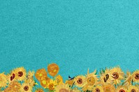 Textured blue background, Van Gogh's Sunflowers border design, remixed by rawpixel