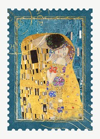 The Kiss postage stamp, Gustav Klimt's famous artwork psd, remixed by rawpixel