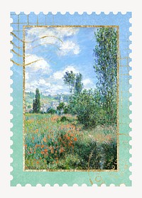 Monet nature  artwork postage stamp. Famous art remixed by rawpixel.