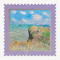 Pourville cliff walk postage stamp element psd. Claude Monet artwork, remixed by rawpixel.