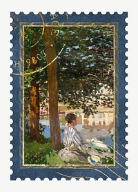Claude Monet postage stamp element psd. Famous art remixed by rawpixel.