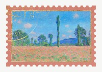 Giverny Poppy Fields postage stamp element psd. Claude Monet artwork, remixed by rawpixel.