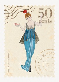 Vintage stamp 1920s jazz fashion illustration, remixed by rawpixel