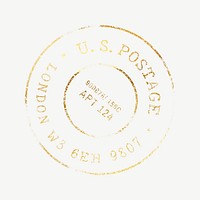 Vintage postage stamp, gold clipart psd