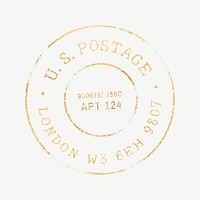 Vintage postage stamp, gold clipart psd