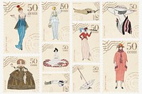 Ephemera fashion postage stamp set psd, remixed by rawpixel