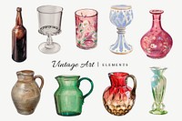 Vintage glassware psd set, remixed by rawpixel