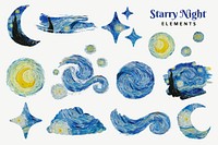 Van Gogh's Starry Night clipart set psd, remixed by rawpixel