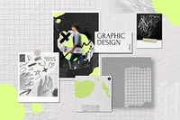 Aesthetic mood board, neon green & gray design