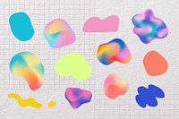 Holographic organic shapes, colorful collage element set