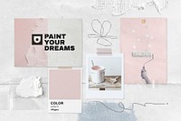 Pastel mood board mockup, flat lay psd