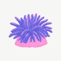 Purple coral, animal illustration, collage element psd