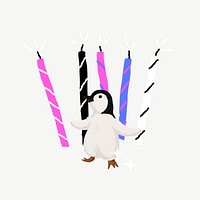 Baby penguin birthday, animal illustration, collage element psd