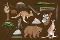 Wild animals illustration, collage element set psd