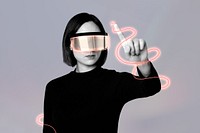 Woman using smart glasses, futuristic technology remix