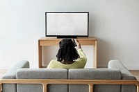 TV mockup, woman watching television psd