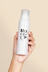Black woman holding a white spray bottle psd mockup