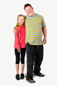 Down syndrome siblings collage element psd