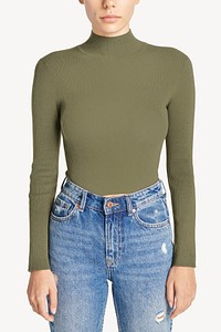 Green high neck top template with high waisted blue jeans