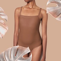 Black woman in brown swimsuit psd mockup