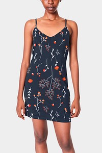 Floral patterned dress mockup in black