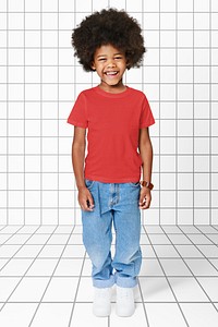 Black boy in t-shirt and pants psd full body mockup