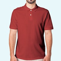 Red polo shirt mockup psd men&rsquo;s apparel studio shoot