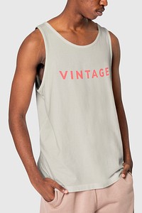 Men’s tank top cream psd mockup vintage word summer apparel shoot