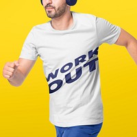 T-shirt mockup psd with work out print men’s sportswear apparel full body