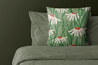 Floral cushion cover psd mockup in green color