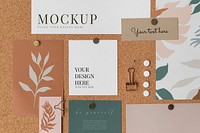 Moodboard mockup, simple brown pinboard design with minimal paper note ideas psd