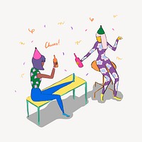 Friends celebrating, funky illustration vector