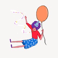 Floating birthday woman, funky illustration vector