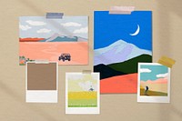 Mood board mockup, minimal landscape acrylic painting design psd