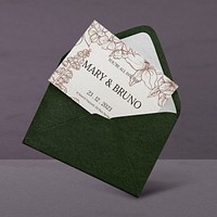 Wedding invitation card mockup, flower minimal design psd