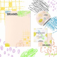 Brand identity mockup, crayon doodle design psd