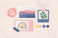 Mood board mockup, feminine  collage art, wall decor psd