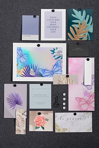 Moodboard mockup, colorful tropical nature, aesthetic design psd