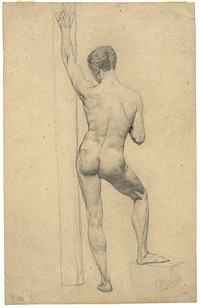 Male Academy Nude, back view by Gustav Klimt