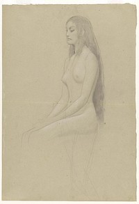 Seated female nude with long loose hair to the left by Gustav Klimt